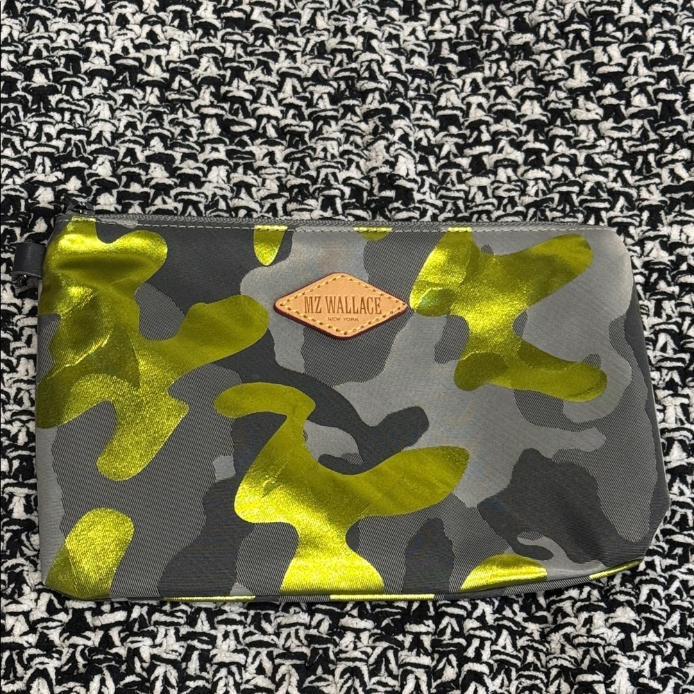 MZ Wallace Small Gray and Chartrusse Lime-Yellow Camouflage Pouch